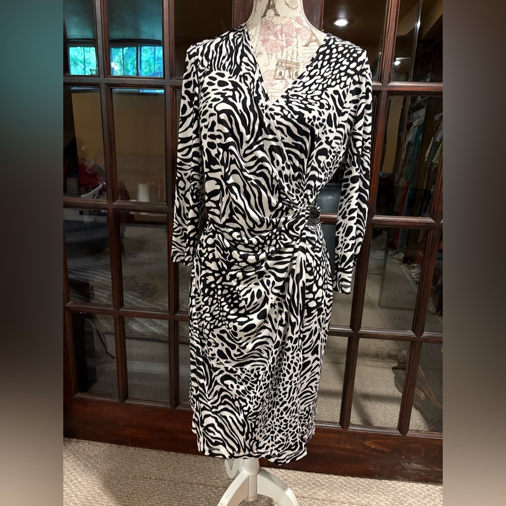 Anne Klein Zebra Print Long Sleeve Dress